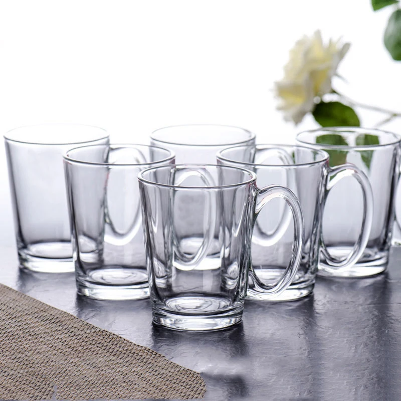 

Sublimation custom logo 300ml blank cup 300 ml clear glass tea milk coffee mug set with handle for hot water