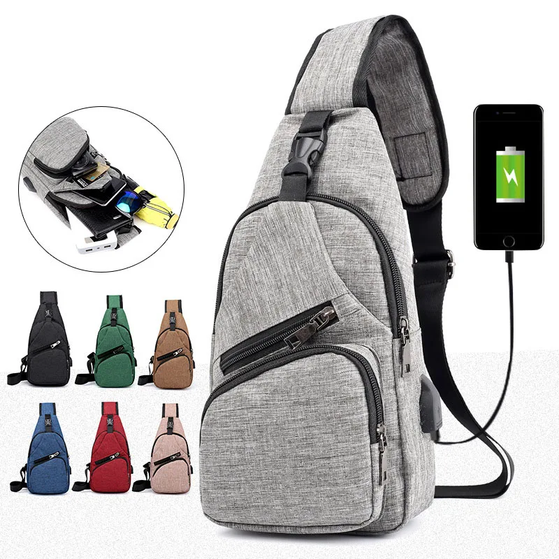 

Wholesale price men's fashion USB charging shoulder bag anti-theft chest crossbody bag