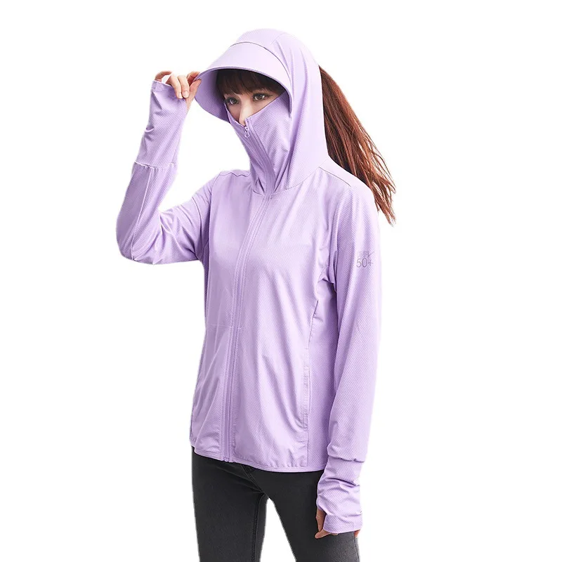 

Ice Silk Summer Sun Hoodie UV Protection - UPF 50+ Sun-Proof Clothing Women's Hoodie Zip Long Sleeve Shirts, White/pink/purple/grey