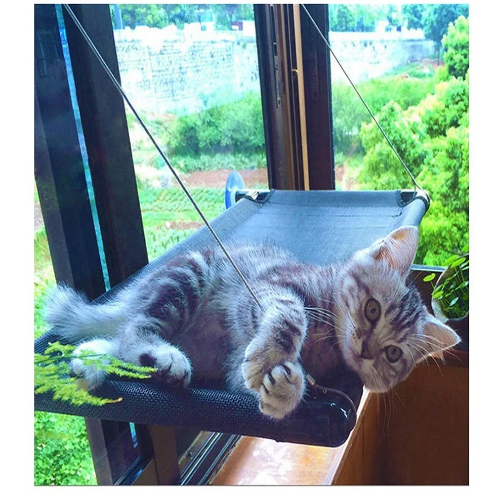 

Cat Hammock Window Resting Seat Perch Cat Bed For Cats Sleeping Heavy Duty Suction Cups Breathable Washable Mesh Durable Frame, Black