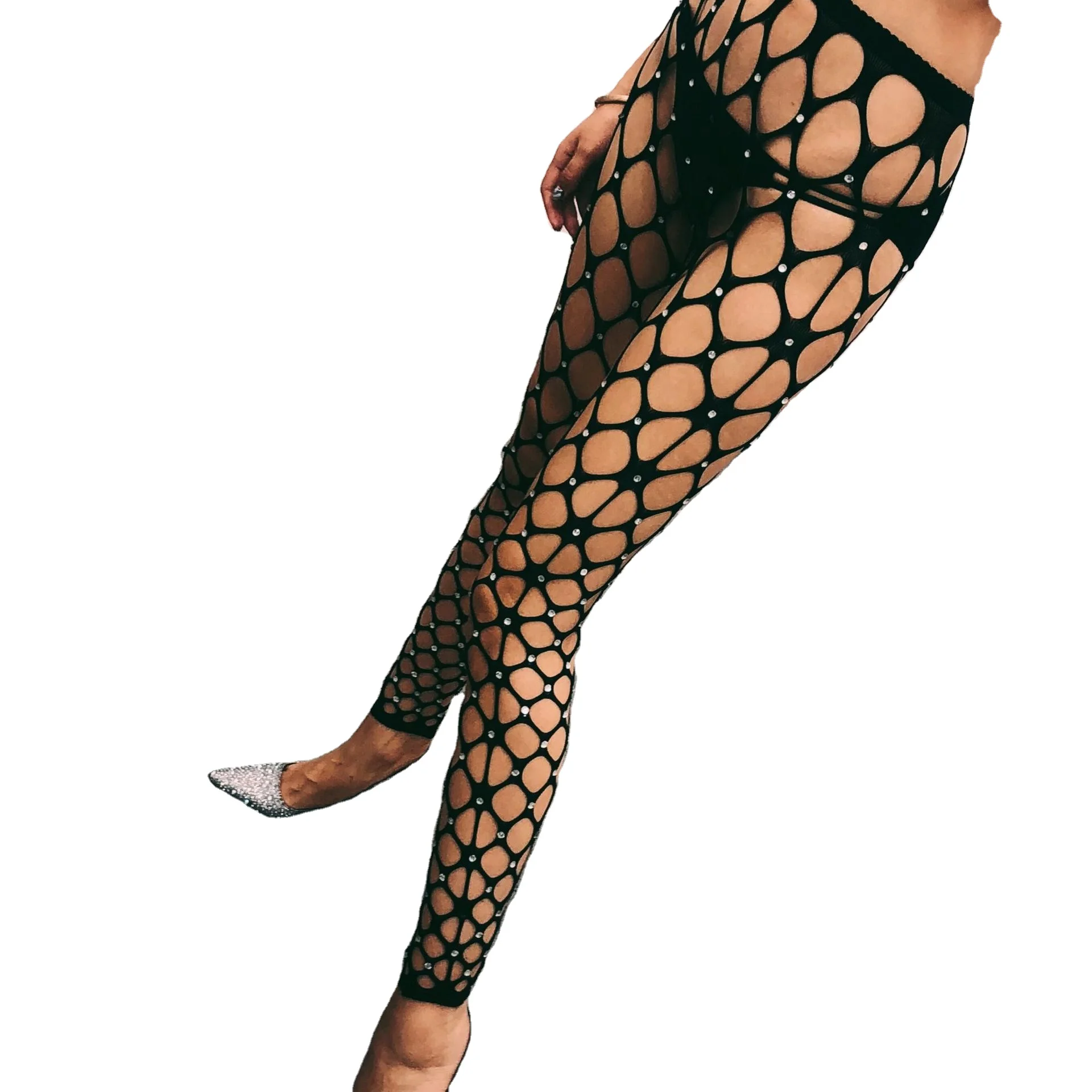 

New Style Sexy Woman Crystal Glitter Up Thigh High Stockings Rhinestone fishnet pantyhose Diamond Large grid Tights, Colors