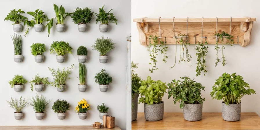 Tiered herb shelves maximizing vertical space