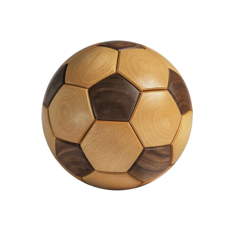 

3d Cube New Craft Adult Jigsaw Iq Brain Teaser Solid Wood Football Puzzle Home Furnishing Decoration For Boys Toys Wholesale, Natural wood color