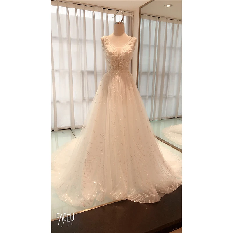 

SULI 6204 Beach Wedding Dress Boho vestido de noiva Bohemian Lace Bridal Dress Backless Spaghetti Straps V Neck Wedding Gowns