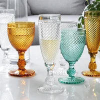 

European Retro Style Diamond Relief Embossed Glass Water Wine Champagne Cup Glassware goblet