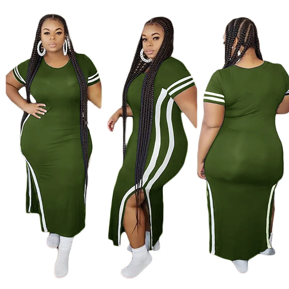 

women dress plus size summer clothing 2021 new arrivals striped short sleeves long dress loose wear clothes