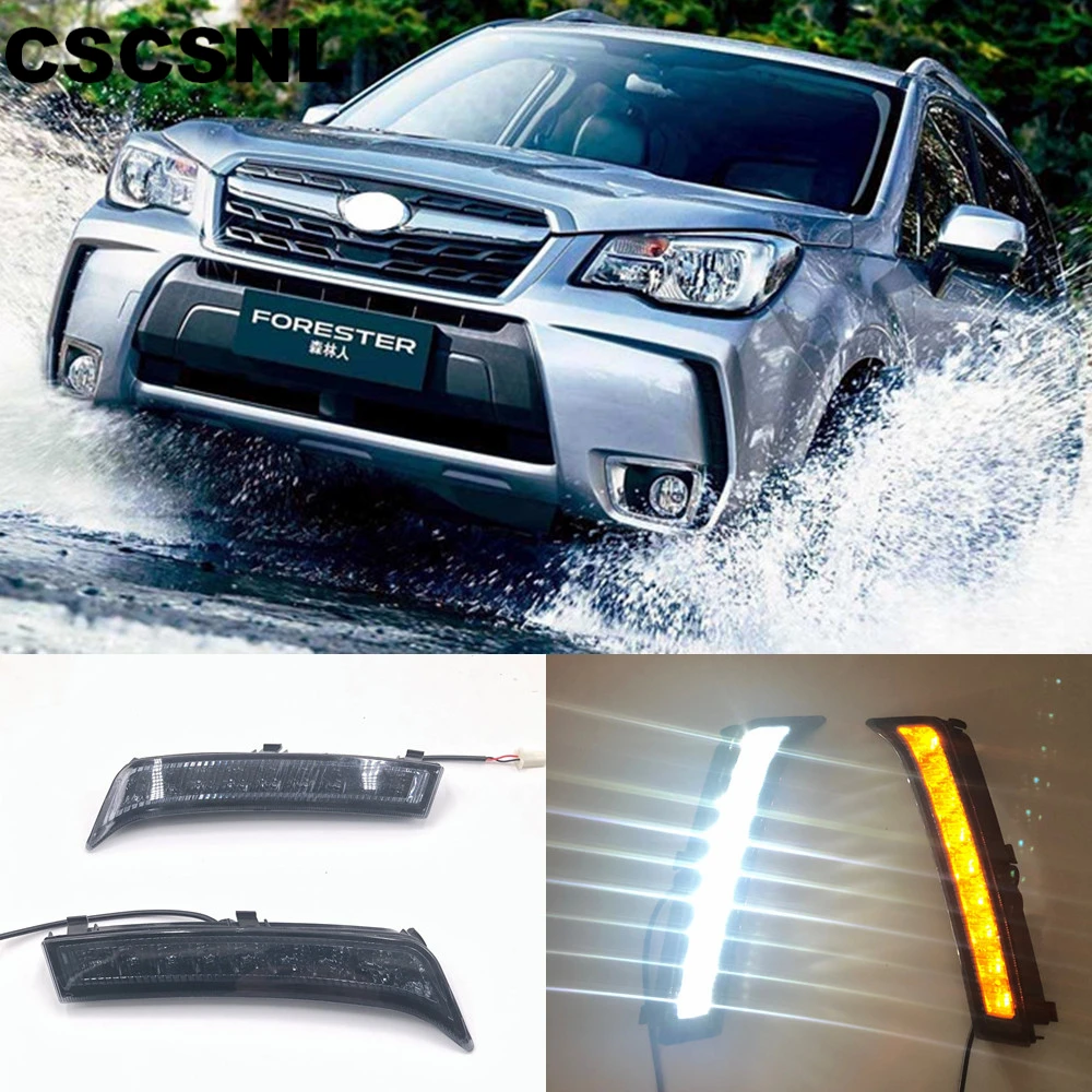 Car led light drl daytime running light for Subaru Forester 2013 - 2018 with Yellow turn signal Fog lamp