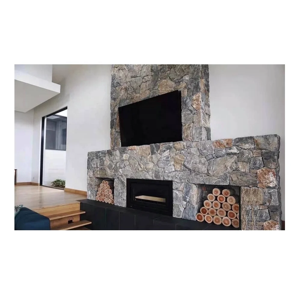 Natural Grey Slate Crazy Decorative Wall Tiles Prices Fireplace Surround