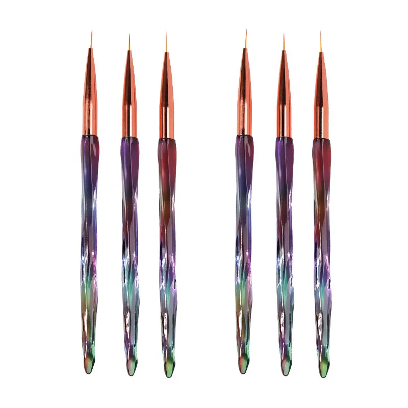

7/9/17mm Nail Art Brush Painted Carved Hook Pen Handle Nail Art Pen Set, Purple and blue