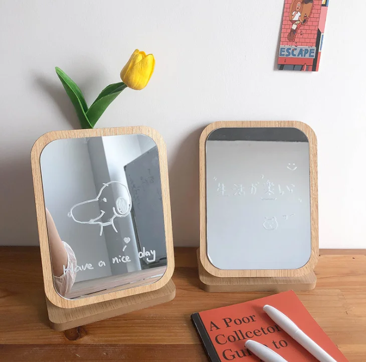 

Portable Frameless Wooden Rotating Foldable Table Desktop Shaving Dressing Vanity Cosmetic Makeup Mirror, As pics