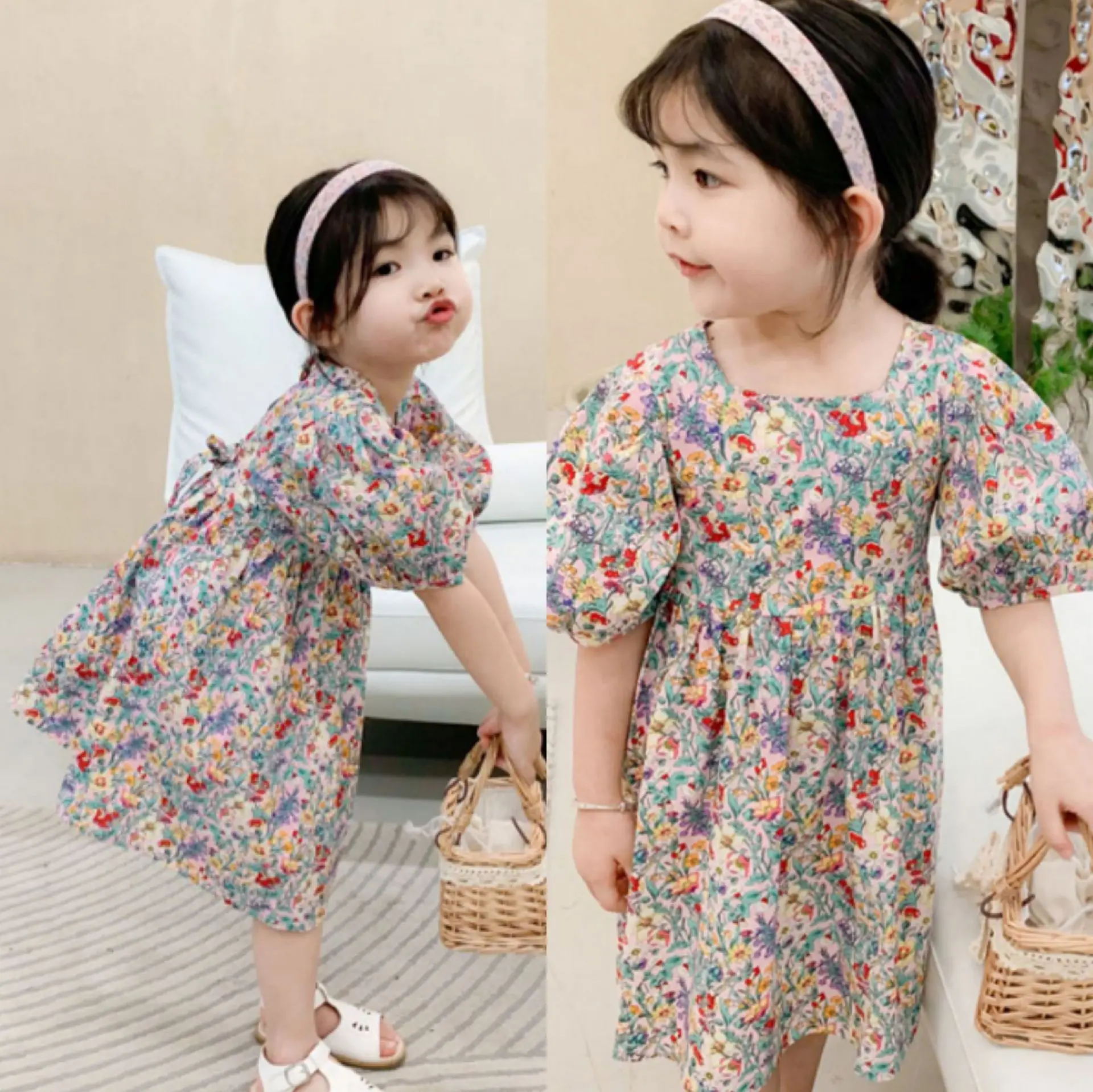 

Korean Style Girls Flowers Dress Cotton Fashion Summer Girls Dresses