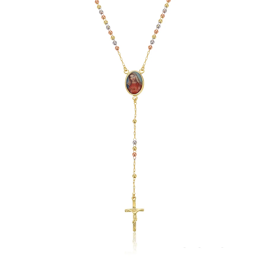 

45174 Xuping elegant jewelry multicolor cross rosary style bead long pendant necklace