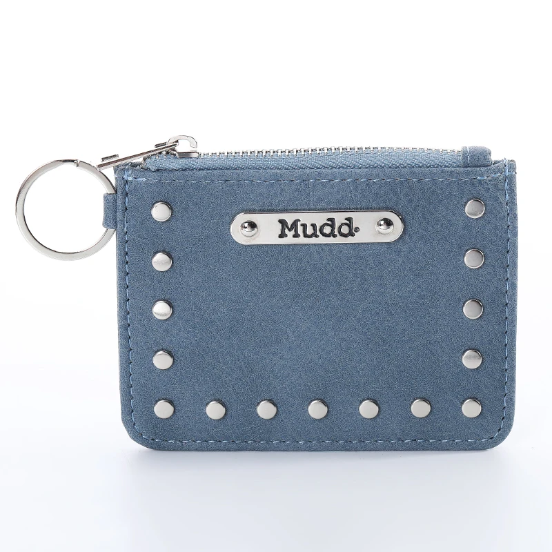 

Wholesale Fashion Slim Credit Card Holder Wallet Short Zipper Coin Purse With Rivet Decoration, Customizable