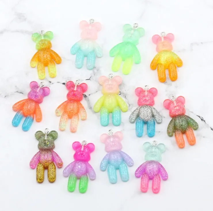 

Violent bear Charms flatback Resin Cabochons Glitter Candy Necklace Keychain Pendant DIY Making Accessories, Picture