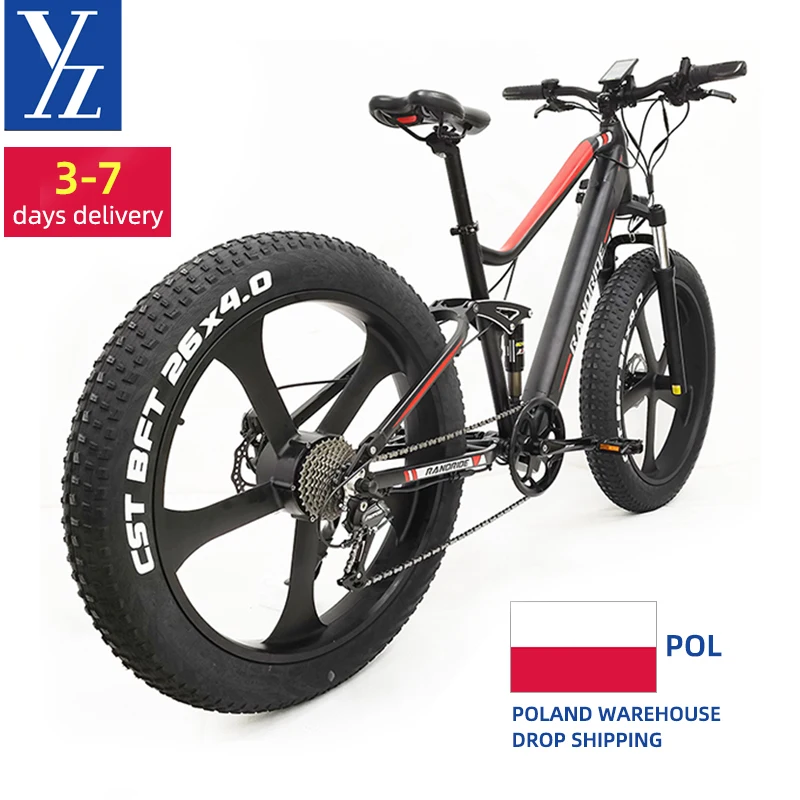 

Eu warehouse stock fat tire electric bike 750W 1000W 26 inch integrated wheel mountain bike mtb full suspension ebike