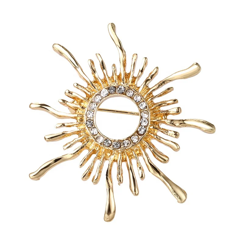

Retro Fashion Sun Flower Brooch Electroplated Alloy Rhinestone Brooch, Gold