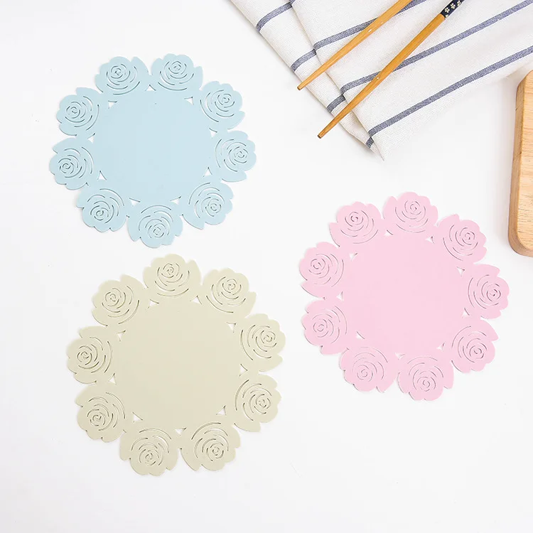 

Kitchen Rose Silicone Insulation Pad Anti-scalding Blue Table Mat Cup Mat Household Tableware Mat