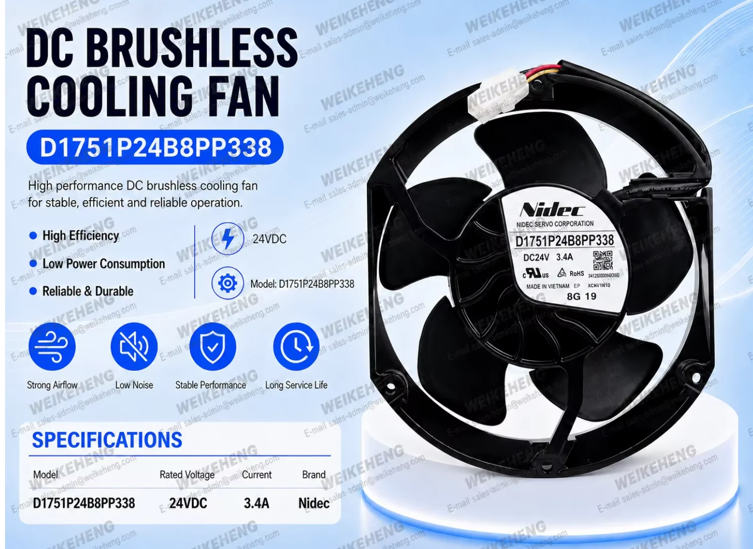 Axial Flow Cooling Fan, D1751P24B8PP338, 17251, 24V, 3.4A - detail 4