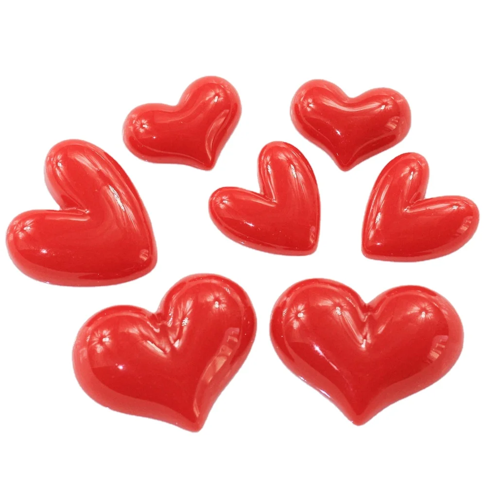 Various Size Resin Hot Red Heart Flat Back Cabochons for Hair Bow Center Scrapbooking Embellishment DIY