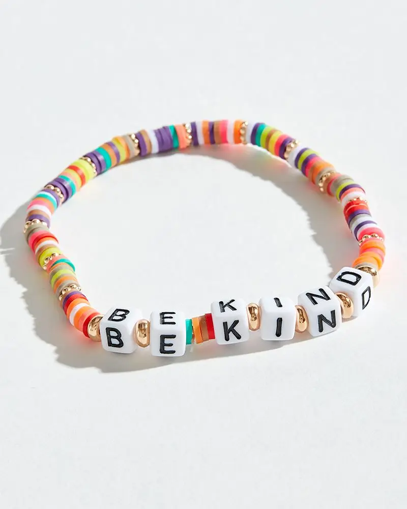 

Bohemia Hawaii beach HAPPY LETTERS style acrylic ALPHABET BE KIND spacers polymer clay bracelet, Gold