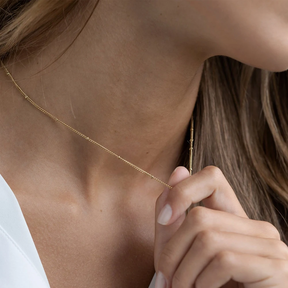 EManco Minimalist Initial Necklace Women Fine Bead Dainty Chain Silver Plated Stainless Steel Bead Ball Chain Necklace