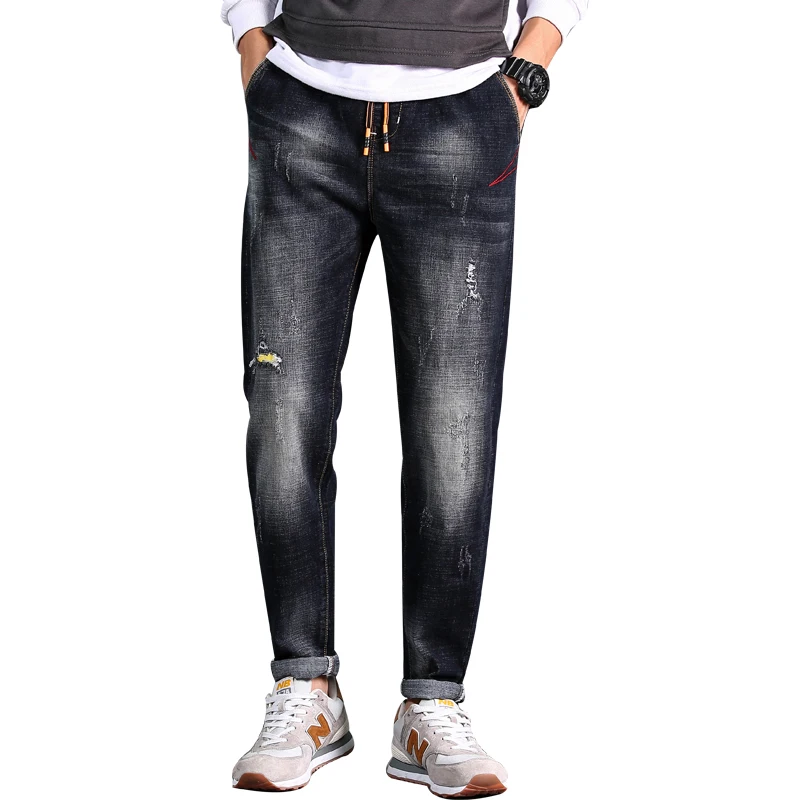 

Fashion string Elastic waist Harem jens pant for man wholesale stretch soft comfortable loose mens jeans denim, Customized color