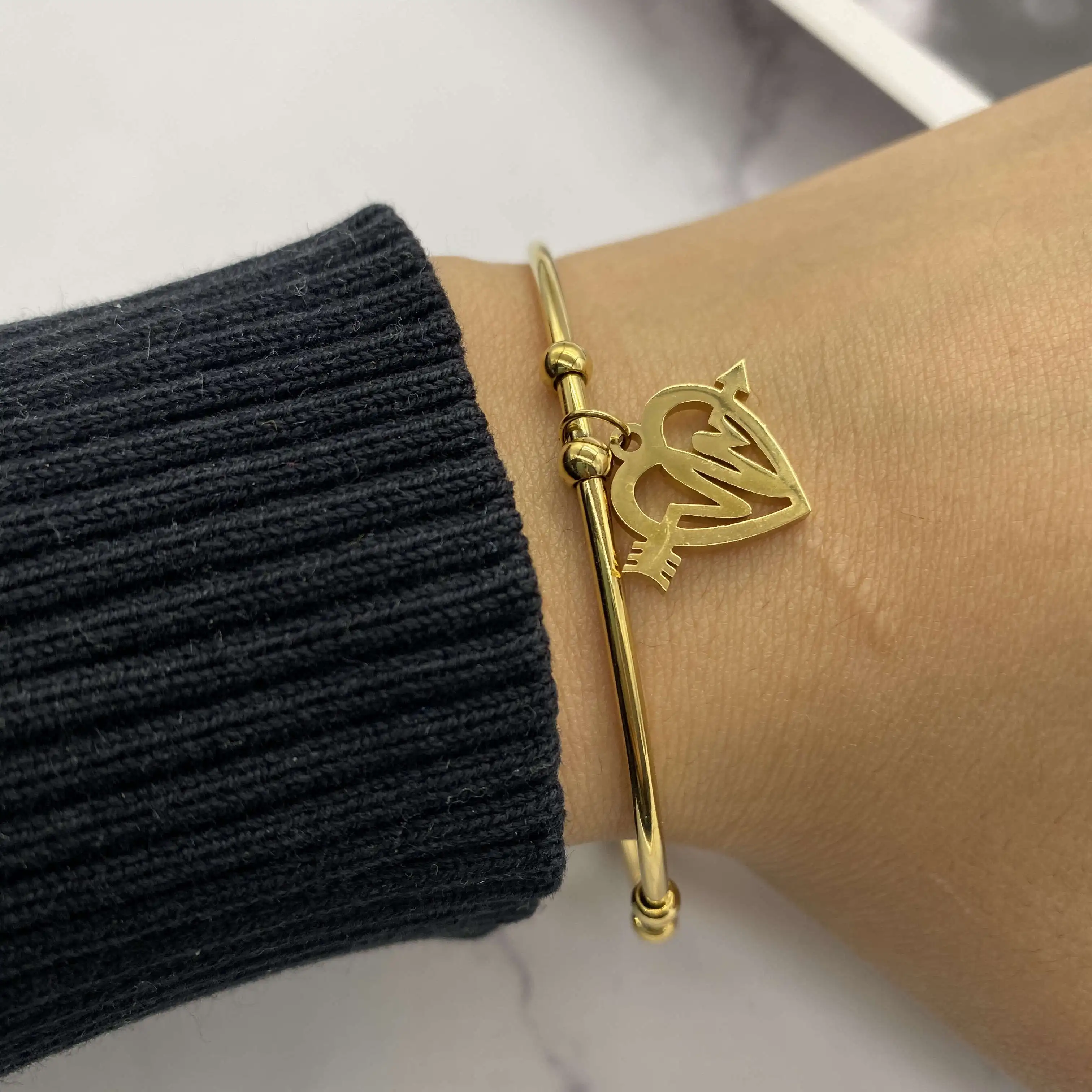 

Nurse Bracelet Stainless Steel Heartbeat EKG Heart Cuff Bangle Most Popular Couple Pulse Arrow Heart Charm Cuff Bangle Bracelet