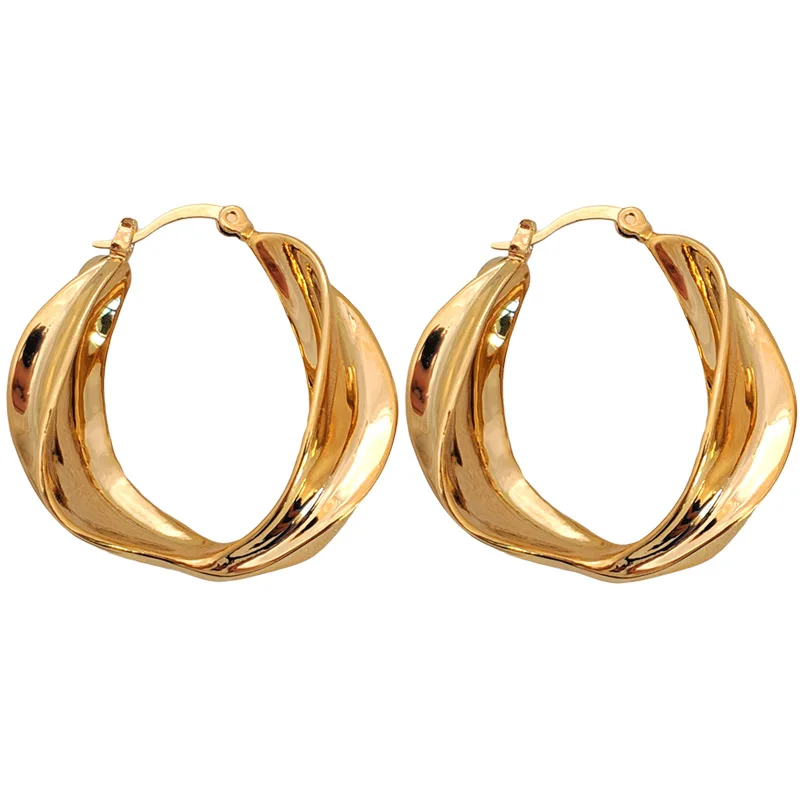 

Gold Color Big Twisted Hoop Earrings for Women Hyperbole Geometric Hoop Earrings Chic Statement Earrings 2019 Fashion Jewelry