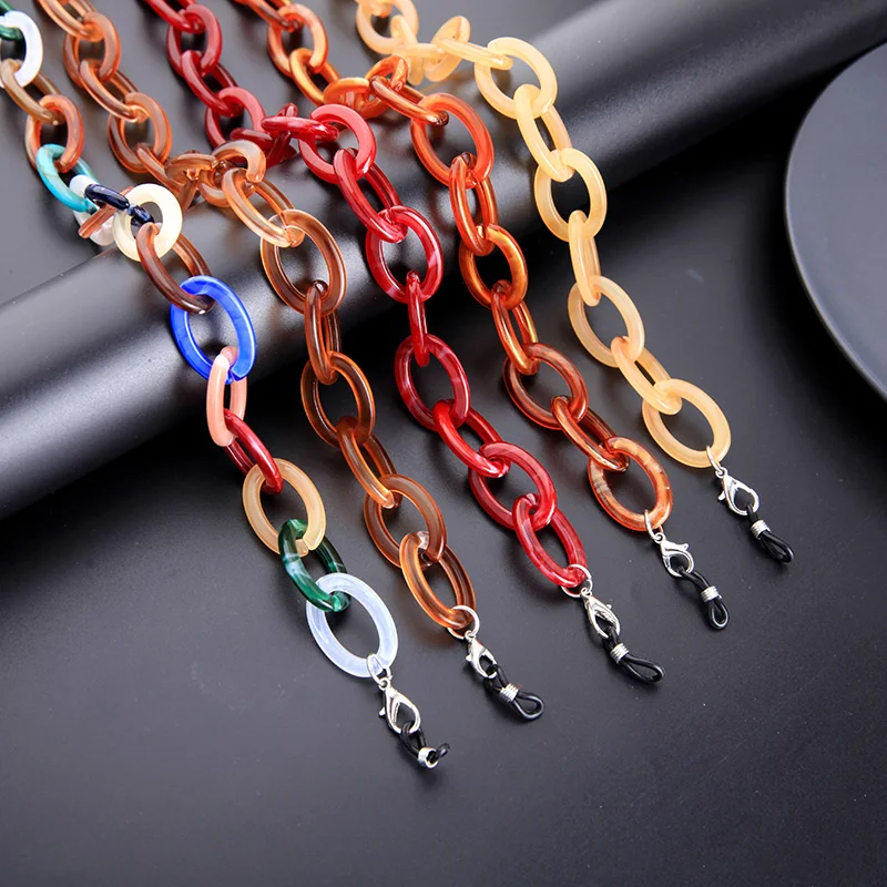 

YJL21 2021 Fashion Colorful Link Glass Sunglasses Acrylic Face Masking Chain Holder Chunky Accessories Wholesale Plastic Resin