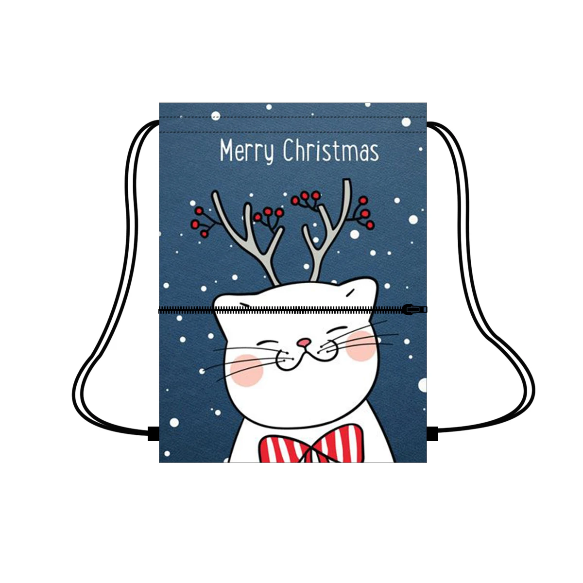 

Drawstring christmas gift bag with big zipper pocket large capacity fabric bag with drawstring adjustable NO MOQ, Customized
