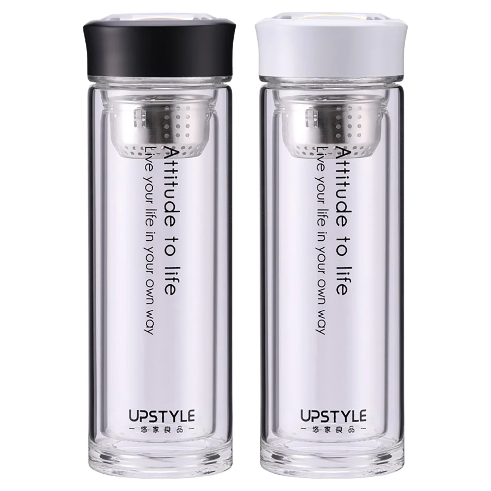 

High Quality 300ml BPA Free High Borosilicate Transparent Filter Glass Filtering Water Bottle With Tea Infuser, 2 colors