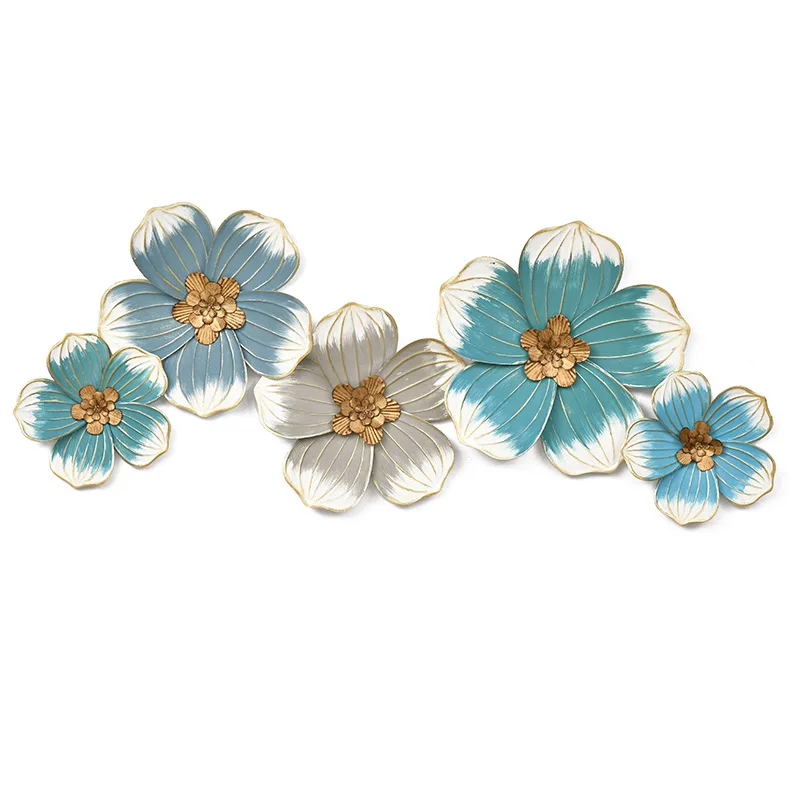 

Living Room Nordic Ironwork Blue Painted Simulation Flowers Wall Decoration, Customized