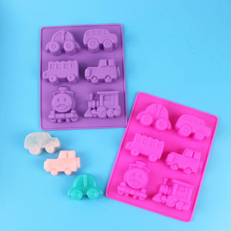 

Y3078 wholesale 6 cavity train shape silicone cake molds, Purple