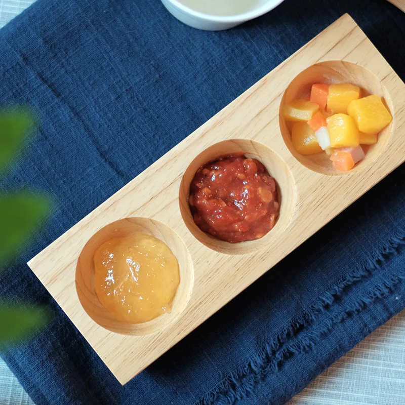 

Fancy Japanese style Wholesale Compartment Side Dishes Tableware Bread Dim Sum Wooden Plates For Food