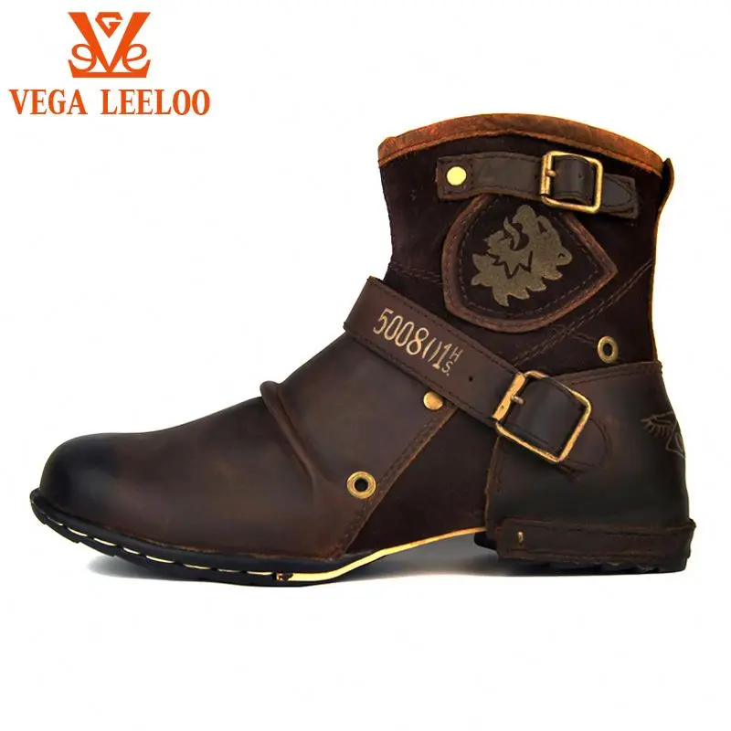 

Retro British Work Boots Mens Trendy Ankle High Motorcycle Boots For Sale, Black/brown