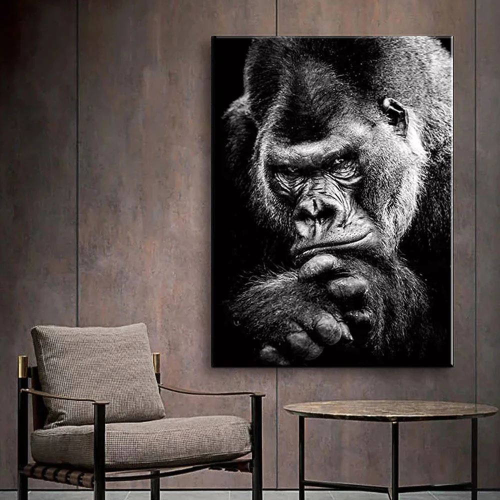 

Ape animal poster black and white canvas print abstract artwork art painting Nordic mural living room decoration