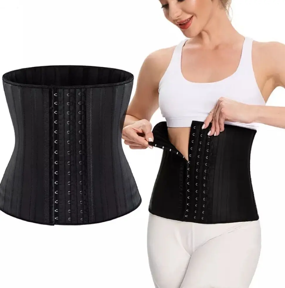 

Amazon Hot Sale Waist Trainer Corset Body Shaper Latex Slimming Trainer Women's Sexy Waist Belt 25 Steel Boned Corset, Beige/black
