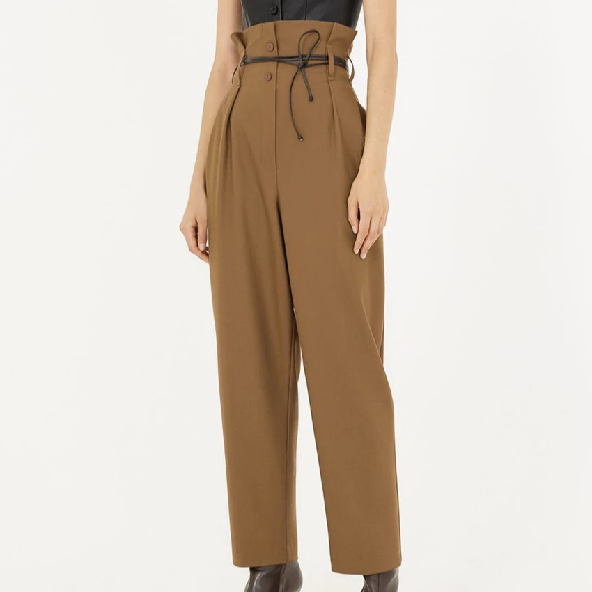 

Dropshipping Women High Waist Stretchable Spring Autumn Female Casual Belt Patchwork Long Trousers Work Wear Lady Office PantHot