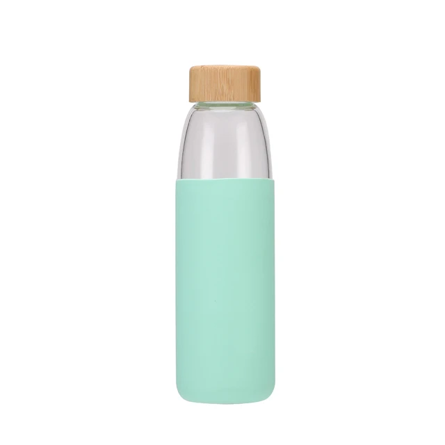 

high borosilicate Glass Silicone Water Bottle With Wooden Lid, Custom color