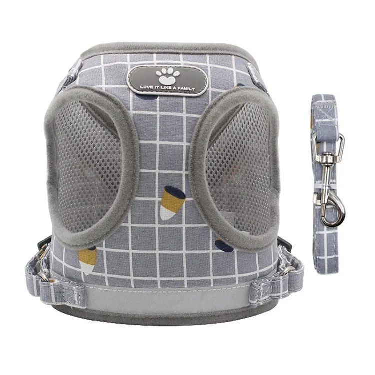 

Adjustable Custom Mesh Nylon Plaid Pet Reflective Dog Harness, As shown below