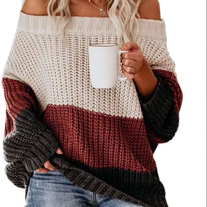 

2020 New Arrivals Hot selling women Long Sleeve contrast Loose casual knit womens sweaters