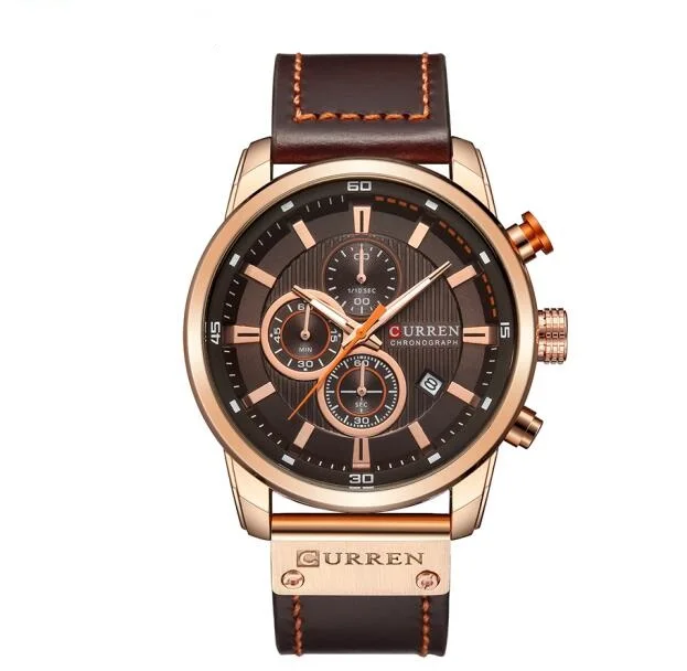 

Curren 8291 New Arrival Hot Waterproof Genuine Leather Luxury Fashion Military Analog Quartz Chronograph Men Wrist Watch D, 6-color