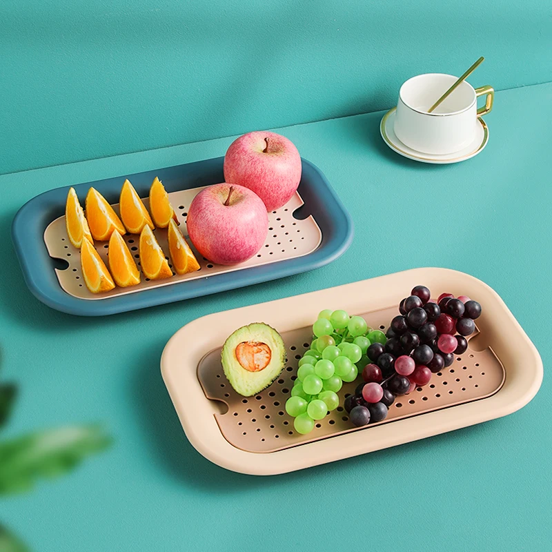 

Fruit tray Creative personality modern double-layer drain tray Nordic style living room coffee table candy basket snack tray, Mint green, ivory white, cherry pink, ocean blue