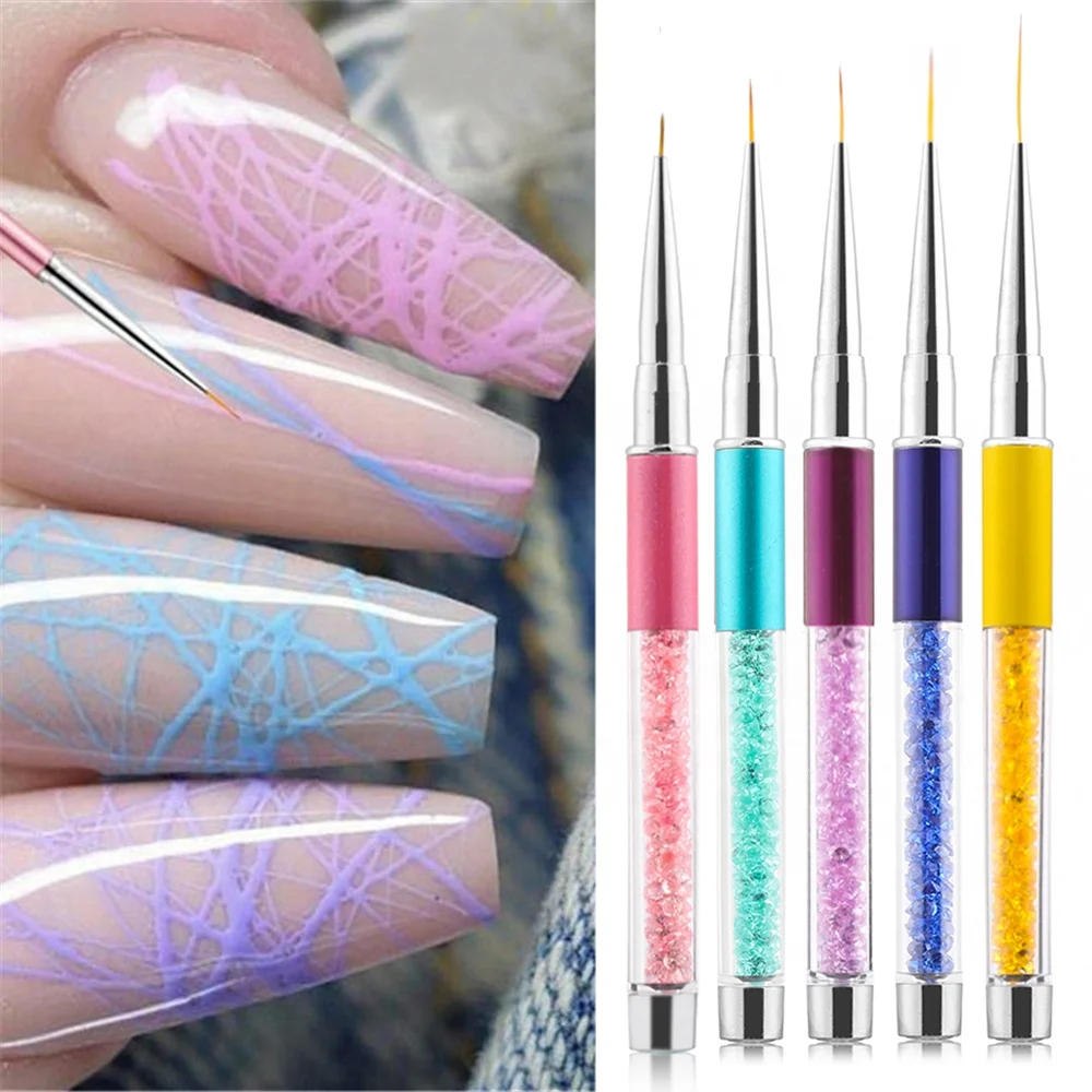 

7-19mm Nail Art Rhinestone Pencil DIY UV Gel Acrylic Tips Grid Stripes Nails Art Drawing Pen Painting Tools Nail Liner Brush, Photo