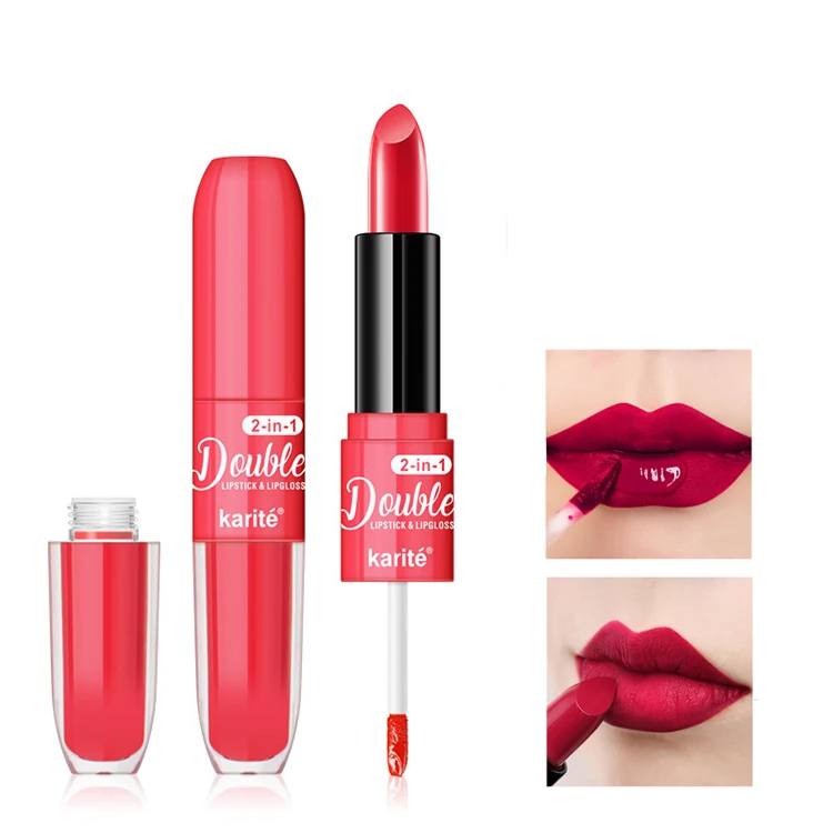 

Multifunction double tube long lasting water proof high pigment matte two in one lipstick & lip gloss, As picture show