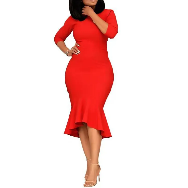 

Amazon Hot High Waist Slim Fishtail Package Hip Step Skirt Dress Elegant Temperament Casual Women Plus Size Bodycon Dress