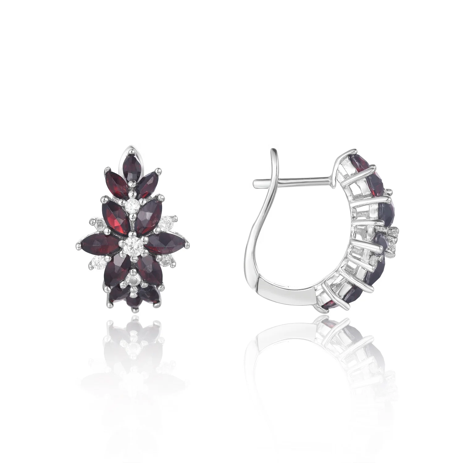 

Abiding Fashion Flower Earrings Natural Black Garnet Gemstone 925 Sterling Silver Wholesale Earring Clip On Jewelry Women