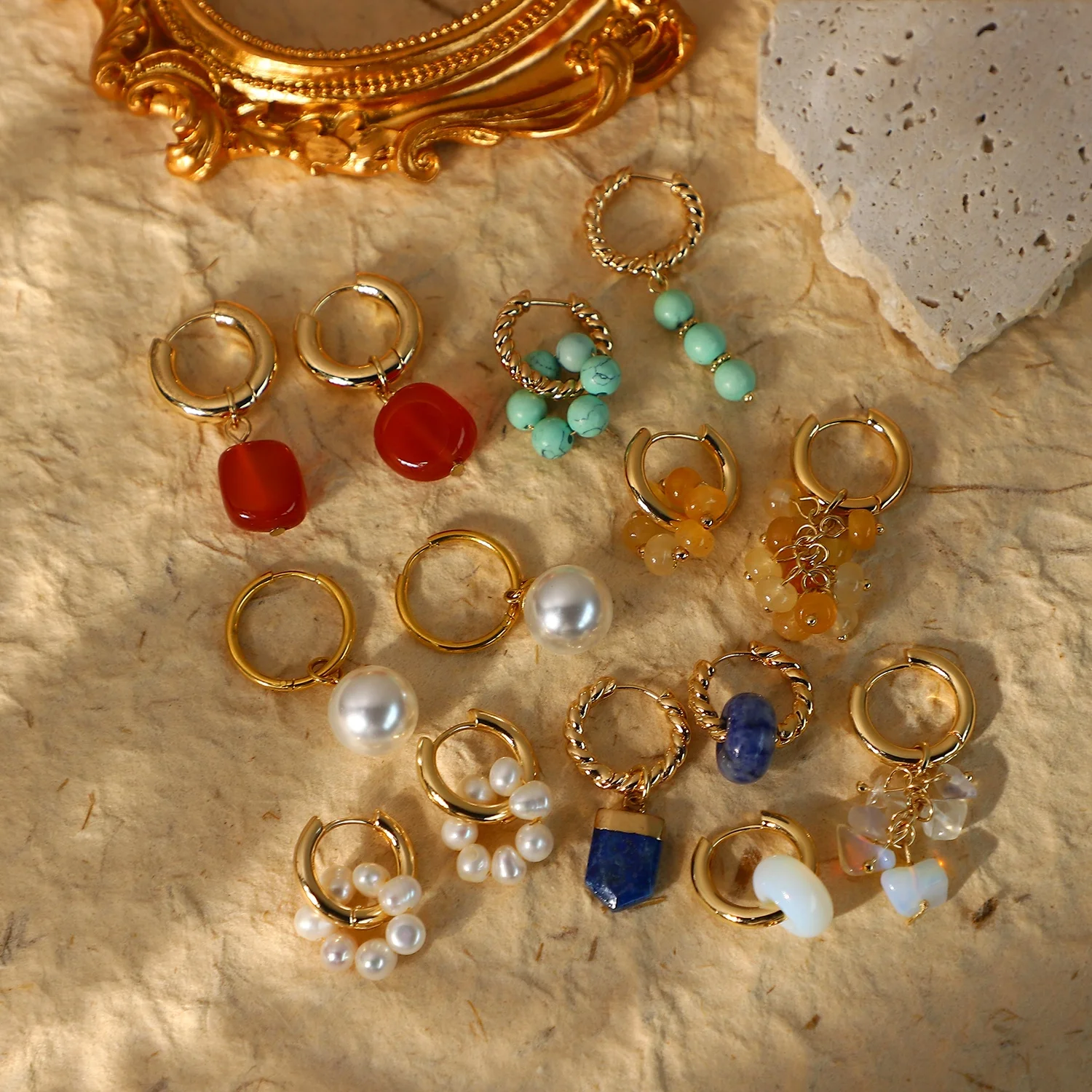 

Colorful Lapis Jade Opal Freshwater Pearl Earrings Beads Semi-precious Stone Earrings for Women