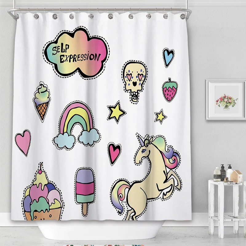 

Custom Logo Polyester Waterproof Unicorn Shower Curtain