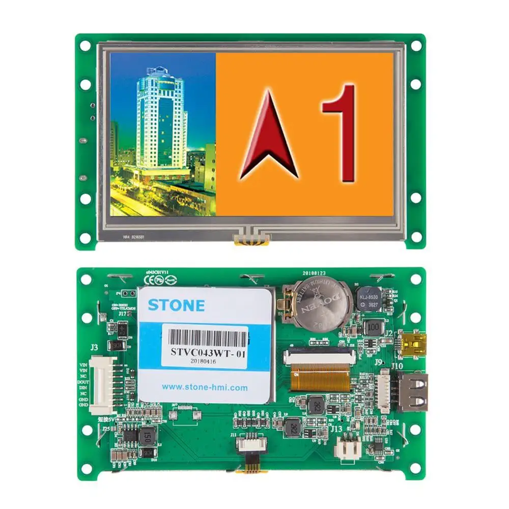 STONE 4.3 inch Graphic Color LCD Display with Touch Screen + Controller +  Serial Interface with Matel Frame